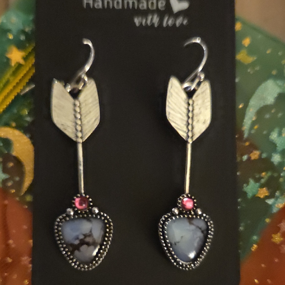 Handmade Silver and Pink Heart Earrings